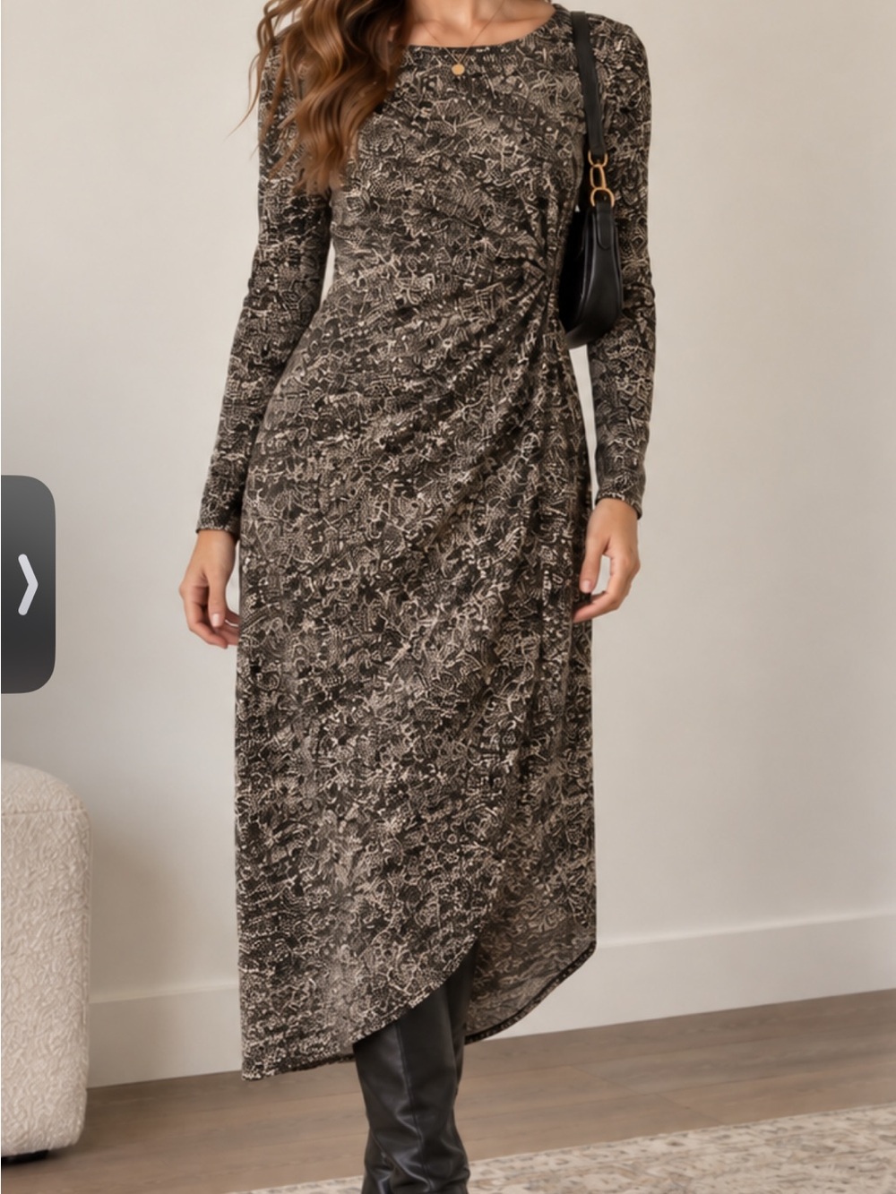 Saks Fifth Avenue Black Printed Long Sleeve Midi Dress size 10